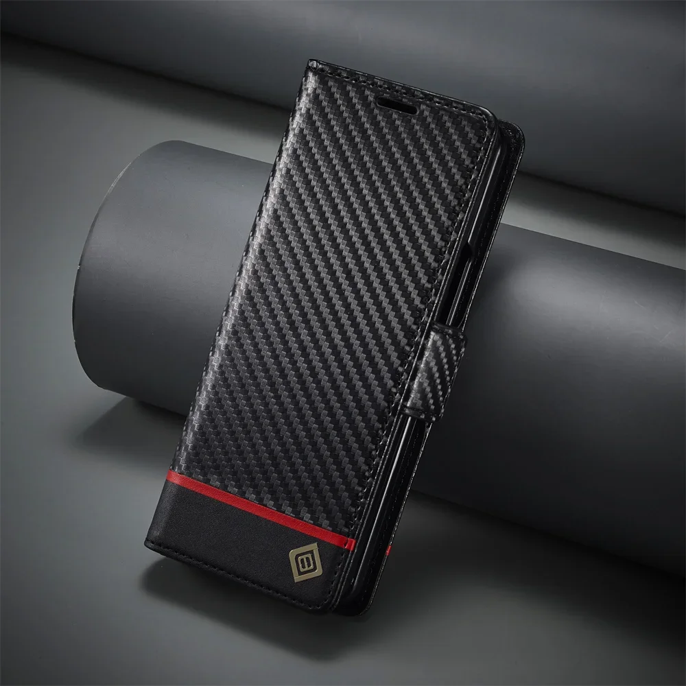 Leather Wallet Card Holder Phone Cover - Luxus Carbon Fiber PU Leder Abdeckung
