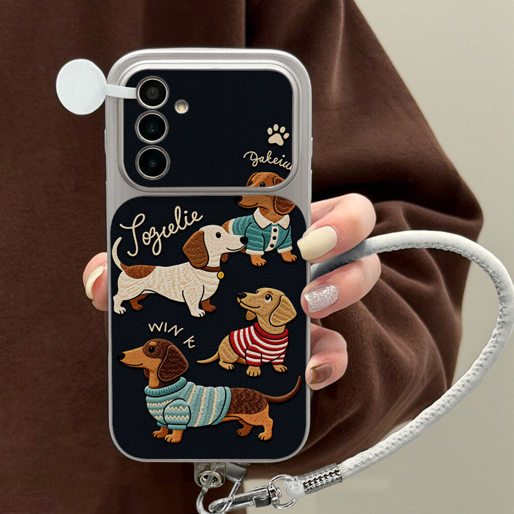 Cute Cartoon Wrist Strap Silicone Case - Cartoon Dackel Handyhülle für Samsung A56