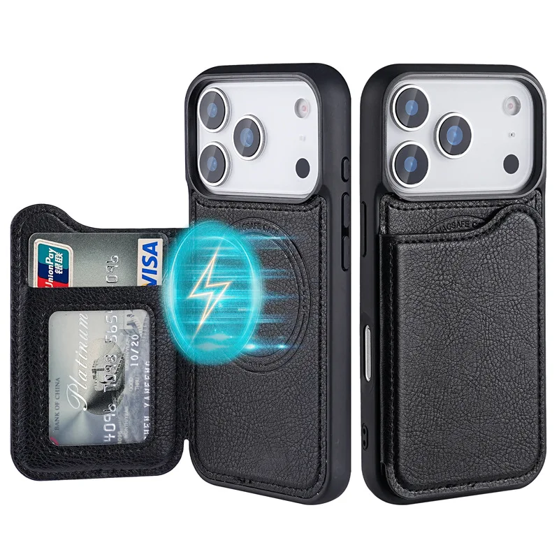 Leather Wallet Card Holder Phone Cover - Für Magsafe Magnetische Flip Leder Brieftasche