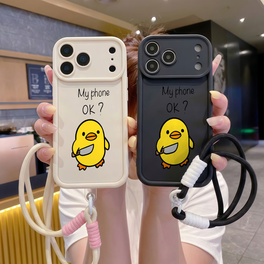 Cute Cartoon Wrist Strap Silicone Case - Niedliche Cartoon-Enten-Handyhülle mit Handschlaufe für iPhone