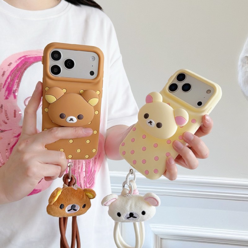 Cute Cartoon Wrist Strap Silicone Case - 3D Rilakkuma Bär Polka Dot Silikon