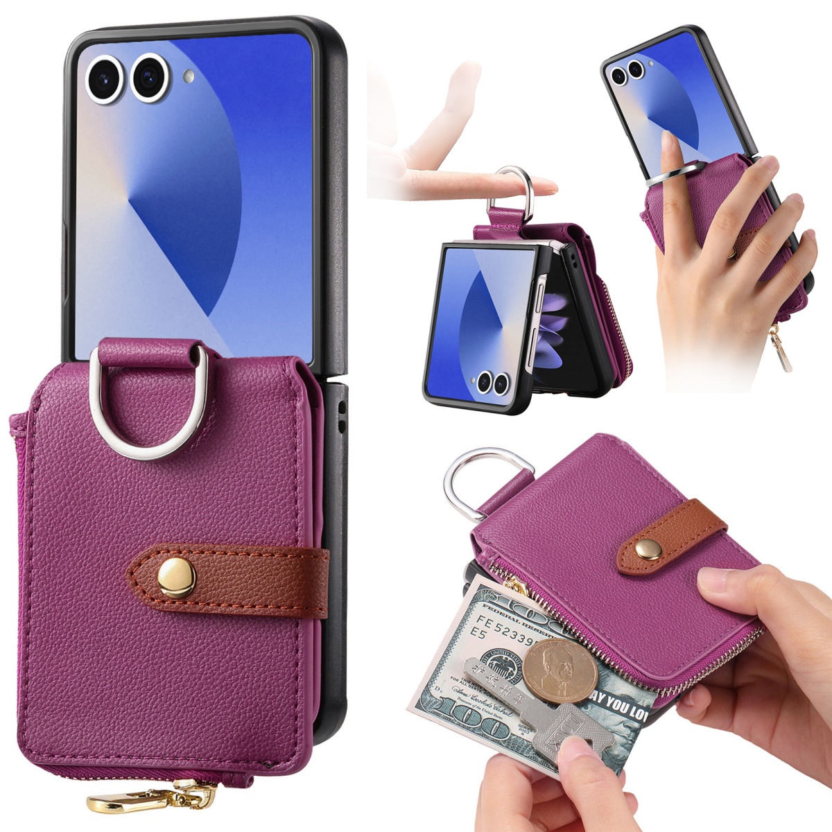 Leather Wallet Card Holder Phone Cover - Luxuriöse Kartenhalter-Handyhülle für Samsung Galaxy Z