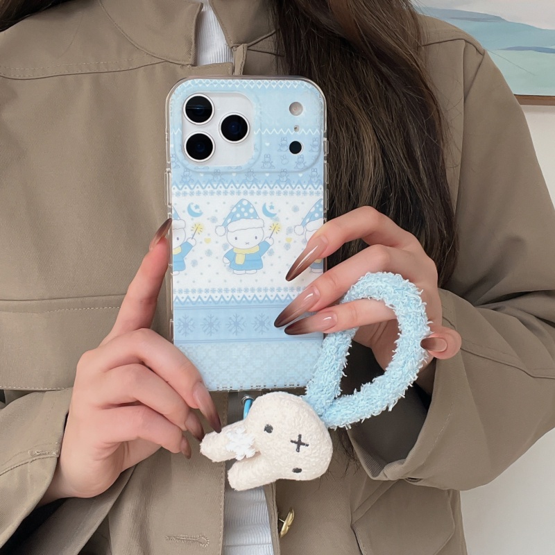 Cute Cartoon Wrist Strap Silicone Case - Niedliche Winter-Handyhülle mit Polka Dots und