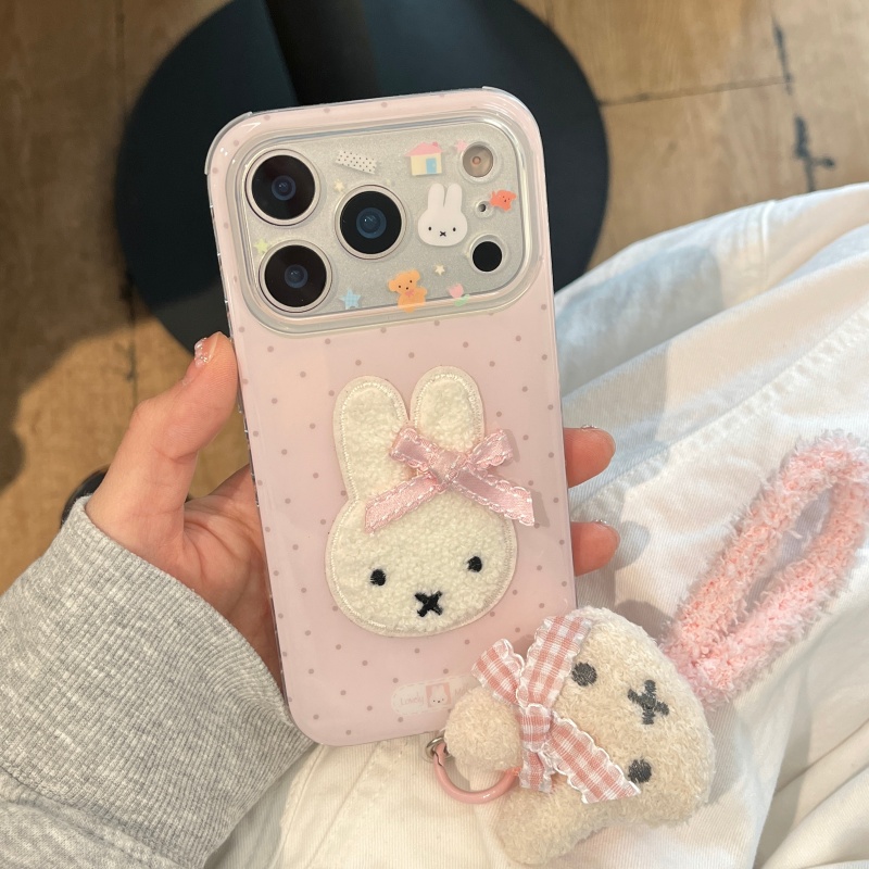 Cute Cartoon Wrist Strap Silicone Case - Kawaii Niedliche Cartoon Flauschige Miffy Rosa