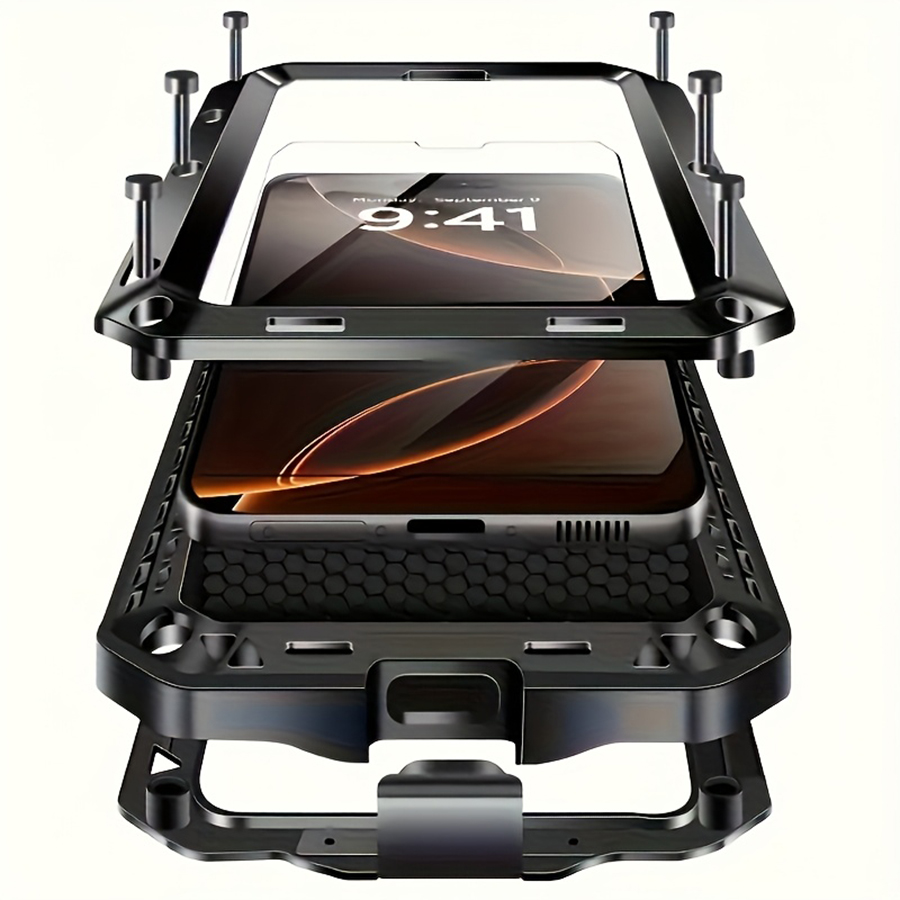 Heavy Duty 360 Full Body Protective Case - Robuste Metall-Handyhülle mit integriertem Glas-Displayschutz, 360